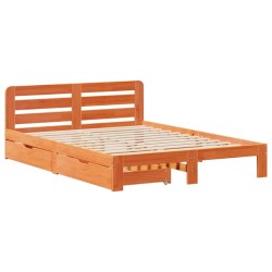 Cadre de lit sans matelas cire marron 135x190cm bois pin massif 