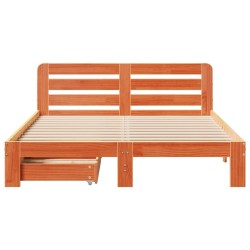 Cadre de lit sans matelas cire marron 135x190cm bois pin massif 