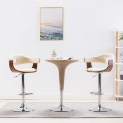 Tabourets de bar lot de 2 crème bois courbé et similicuir 