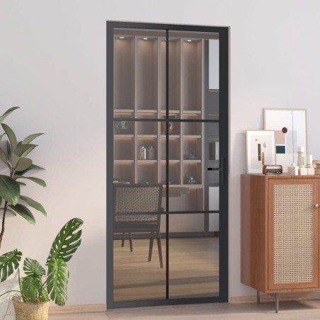 Porte intérieure 93x201,5 cm Noir Verre ESG et aluminium 