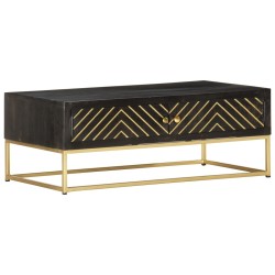 Table basse Noir et doré 90x50x35 cm Bois solide de manguier 