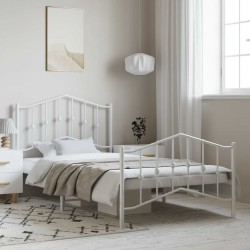 Cadre de lit métal sans matelas et pied de lit blanc 100x190 cm 