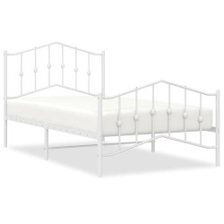 Cadre de lit métal sans matelas et pied de lit blanc 100x190 cm 