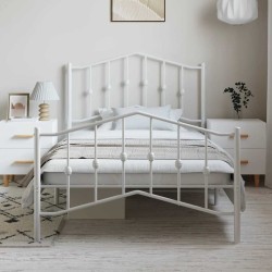 Cadre de lit métal sans matelas et pied de lit blanc 100x190 cm 