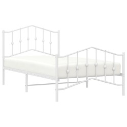 Cadre de lit métal sans matelas et pied de lit blanc 100x190 cm 