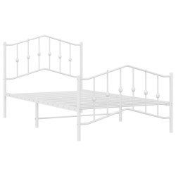 Cadre de lit métal sans matelas et pied de lit blanc 100x190 cm 