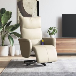 Fauteuil inclinable de massage et repose-pieds crème similicuir  