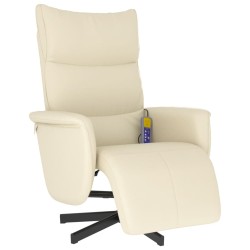 Fauteuil inclinable de massage et repose-pieds crème similicuir  