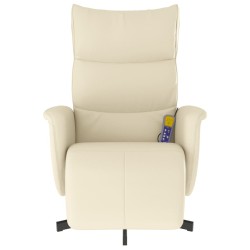 Fauteuil inclinable de massage et repose-pieds crème similicuir  