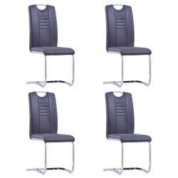 Chaises à manger cantilever lot de 4 gris similicuir daim 