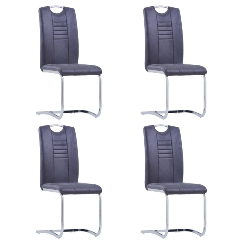 Chaises à manger cantilever lot de 4 gris similicuir daim 
