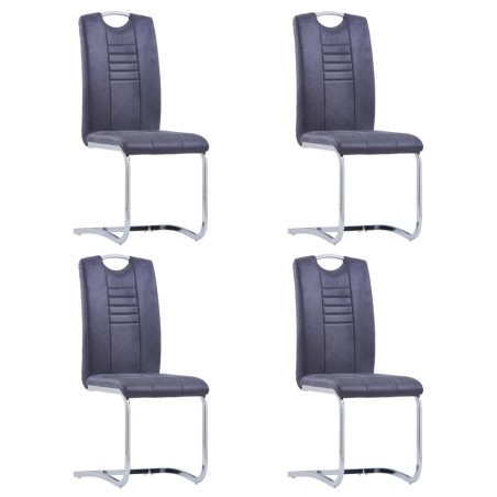 Chaises à manger cantilever lot de 4 gris similicuir daim 