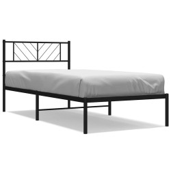 Cadre de lit métal sans matelas avec tête de lit noir 100x200cm 