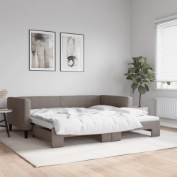 Lit de jour avec lit gigogne taupe 100x200 cm tissu 