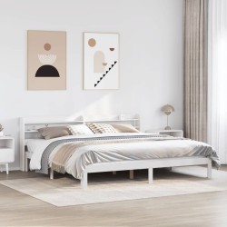 Cadre de lit avec tête de lit sans matelas blanc 200x200 cm 