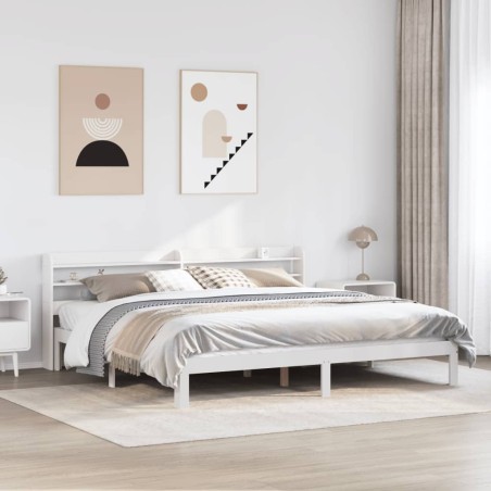 Cadre de lit avec tête de lit sans matelas blanc 200x200 cm 