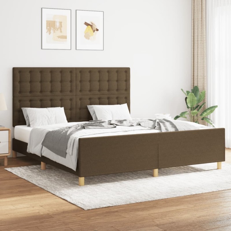 Cadre de lit sans matelas marron foncé 160x200 cm tissu 