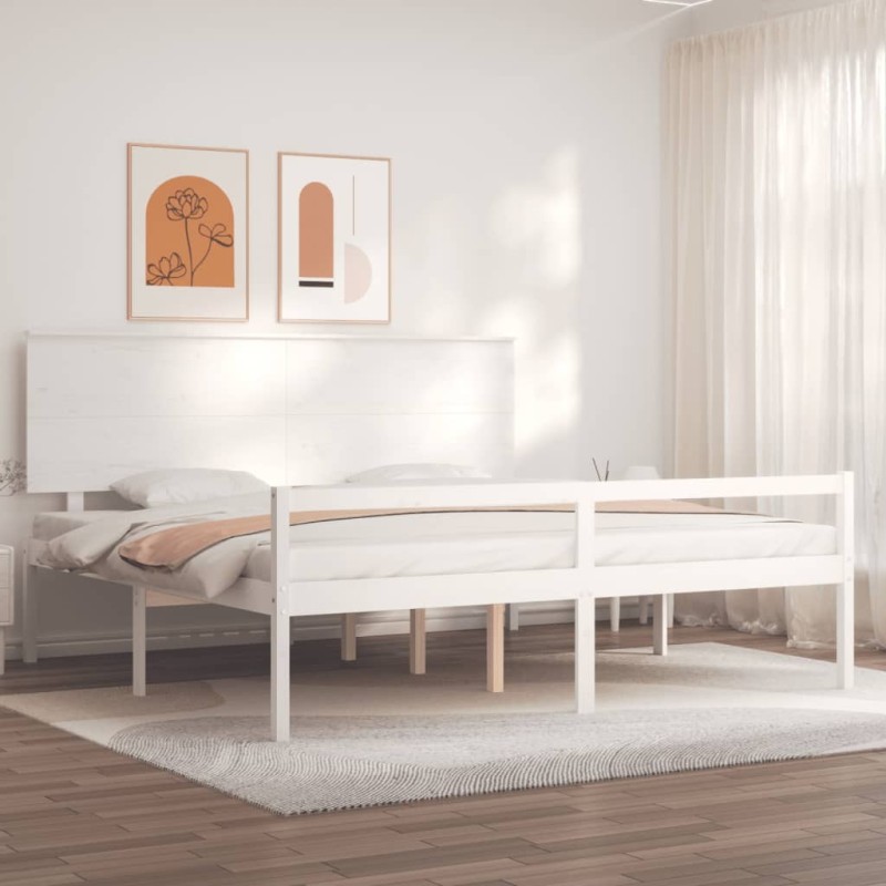 Lit pour personne âgée sans matelas blanc bois massif 