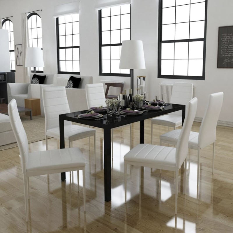 Ensemble de table à manger 7 pcs noir et blanc Ensemble de table à manger 7 pcs noir et blanc