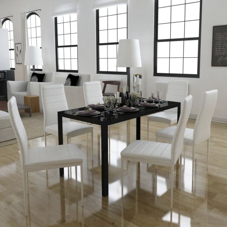 Ensemble de table à manger 7 pcs noir et blanc 
