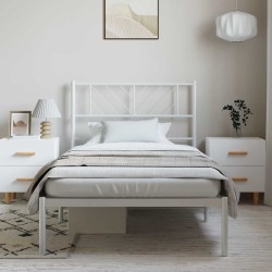 Cadre de lit métal sans matelas et tête de lit blanc 100x190 cm 