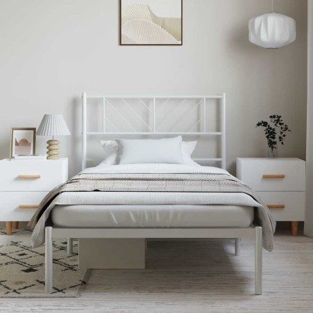 Cadre de lit métal sans matelas et tête de lit blanc 100x190 cm 