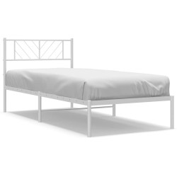 Cadre de lit métal sans matelas et tête de lit blanc 100x190 cm 