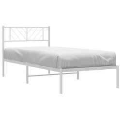 Cadre de lit métal sans matelas et tête de lit blanc 100x190 cm 