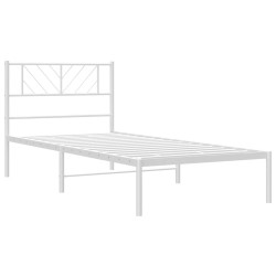 Cadre de lit métal sans matelas et tête de lit blanc 100x190 cm 