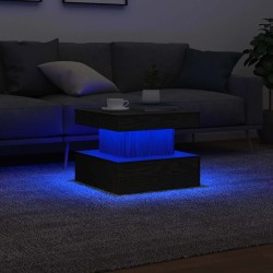 Table basse avec lumières LED chêne noir 50x50x40 cm 