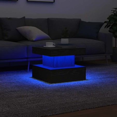 Table basse avec lumières LED chêne noir 50x50x40 cm 