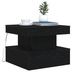 Table basse avec lumières LED chêne noir 50x50x40 cm 