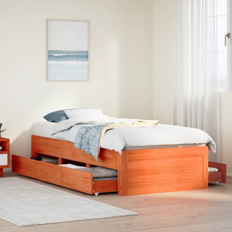Cadre de lit sans matelas avec tiroirs 100x200 cm bois de pin 