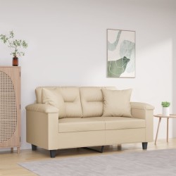 Canapé 2 places avec oreillers crème 120 cm tissu microfibre 
