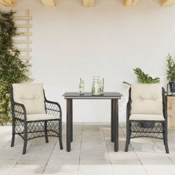 Ensemble de bistro 3 pcs avec coussins noir résine tressée 