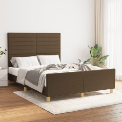 Cadre de lit sans matelas marron foncé 140x190 cm tissu 