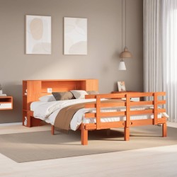 Lit bibliothèque sans matelas cire marron 135x190 cm pin massif 