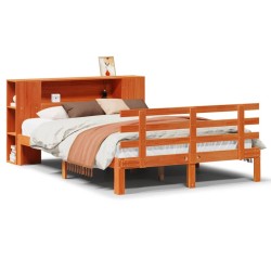 Lit bibliothèque sans matelas cire marron 135x190 cm pin massif 