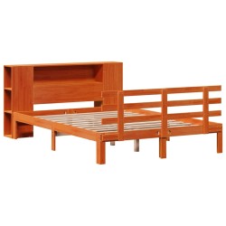 Lit bibliothèque sans matelas cire marron 135x190 cm pin massif 