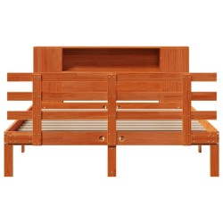 Lit bibliothèque sans matelas cire marron 135x190 cm pin massif 