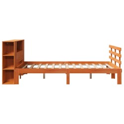 Lit bibliothèque sans matelas cire marron 135x190 cm pin massif 