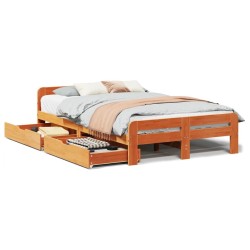 Cadre de lit sans matelas cire marron 135x190cm bois pin massif 