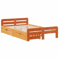 Cadre de lit sans matelas cire marron 135x190cm bois pin massif 