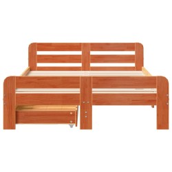 Cadre de lit sans matelas cire marron 135x190cm bois pin massif 