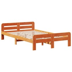 Cadre de lit sans matelas cire marron 135x190cm bois pin massif 