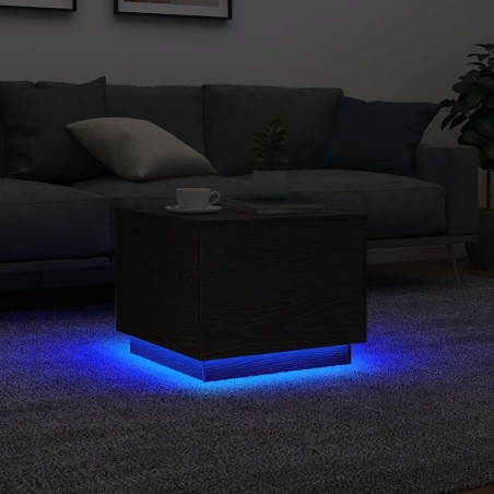Table basse avec lumières LED chêne noir 50x50x40 cm 