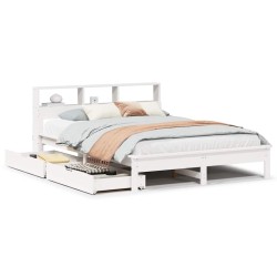 Lit bibliothèque sans matelas blanc 120x190 cm bois pin massif 