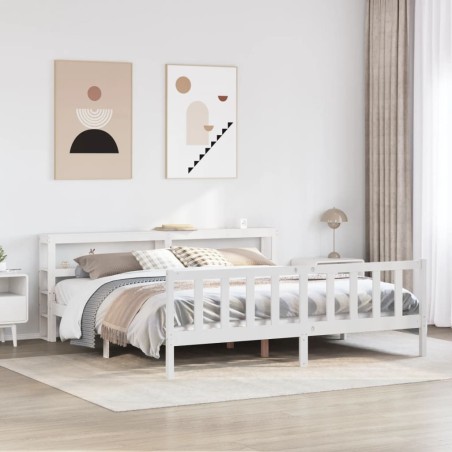 Cadre de lit sans matelas blanc 200x200 cm bois massif de pin 