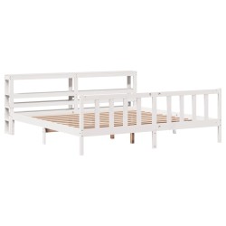 Cadre de lit sans matelas blanc 200x200 cm bois massif de pin 