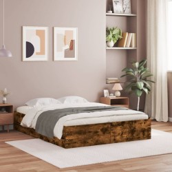 Cadre de lit avec tiroirs sans matelas chêne fumé 140x190 cm 